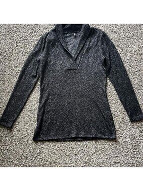 White House Black Market‎ Black Sparkly Vneck Medium Sweater Coquette Shimmer